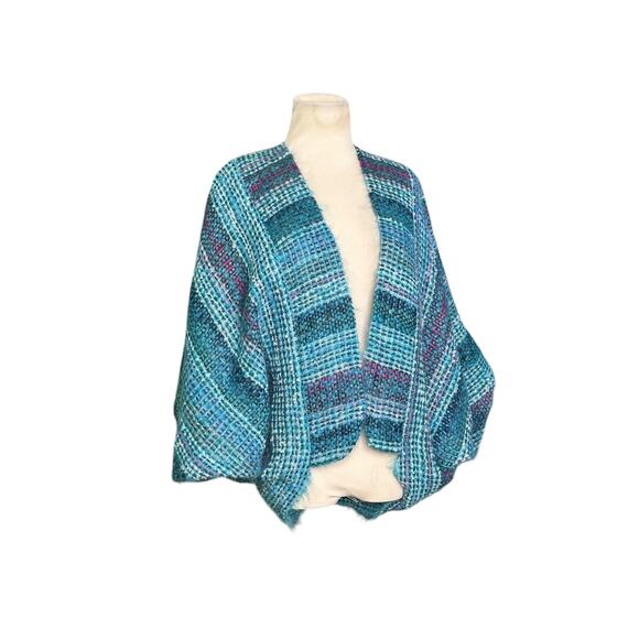 NESSA WARNER teal Handwoven Wool Open front Shrug Sweater Jacket One Size - Picture 7 of 16